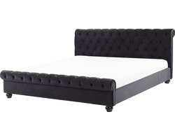 BELIANI AVALLON - Tweepersoonsbed - Zwart - 180 x 200 cm - Fluweel