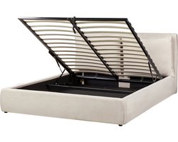 BELIANI BAJONNA - Bed met opbergruimte - Lichtbeige - 160 x 200 cm - Polyester