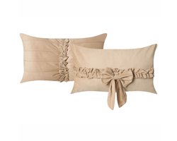 BELIANI BELLE - Set van 2 sierkussens - Beige - 50 x 30 cm - Fluweel