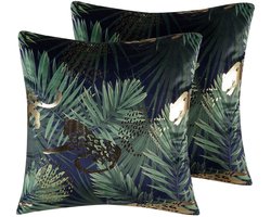 BELIANI BELLEROSE - Sierkussen set van 2 - Donkergroen - 45 x 45 cm - Fluweel