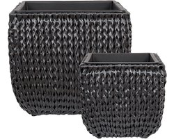 BELIANI BERBERIS - Bloempot set van 2 - Zwart - PE rotan