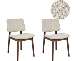 BELIANI BLANE - Eetkamerstoel set van 2 - Donkerbruin/Beige - Rubberhout