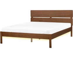 BELIANI BOISSET - Bed met LED - Donkerbruin - 160 x 200 cm - Rubberhout