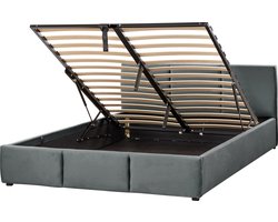 BELIANI BOUSSE - Bed met opbergruimte - Donkergrijs - 140 x 200 cm - Fluweel