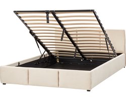 BELIANI BOUSSE - Boxspring - Lichtbeige - 140 x 200 cm - Fluweel