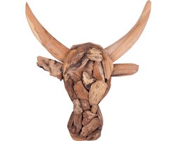 Beliani BULL HEAD - Wanddecoratie - Lichte houtkleur - Teakhout