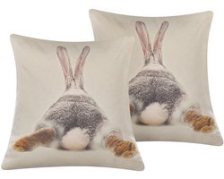 BELIANI BUXUS - Sierkussen set van 2 - Taupe - 45 x 45 cm - Polyester