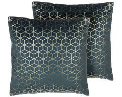 BELIANI CELOSIA - Sierkussen set van 2 - Donkerblauw - 45 x 45 cm - Fluweel