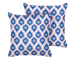 BELIANI CERIANA - Tuinkussen set van 2 - Blauw/Roze - 45 x 45 cm - Polyester