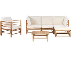 BELIANI CERRETO - Loungeset 5-zits met fauteuil - Gebroken wit - Bamboehout