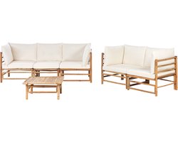 BELIANI CERRETO - Loungeset 5-zits met salontafel - Gebroken wit - Bamboehout
