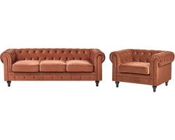 BELIANI CHESTERFIELD - Bankenset - Goudbruin - Fluweel