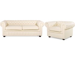 BELIANI CHESTERFIELD - Chesterfield bank - Lichtbeige - Leer