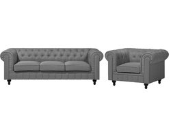 BELIANI CHESTERFIELD L - Woonkamerset - Lichtgrijs - Polyester