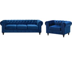 BELIANI CHESTERFIELD - Woonkamerset - Marineblauw - Fluweel