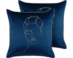 BELIANI CROCUS - Sierkussen set van 2 - Donkerblauw - 45 x 45 cm - Fluweel