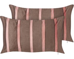 BELIANI CRODYLINE - Sierkussen set van 2 - Bruin/Roze - 35 x 60 cm - Fluweel
