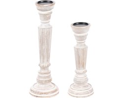 BELIANI DARWA - Kandelaar set van 2 - Lichtbruin - Mangohout