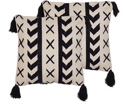 BELIANI DEADNETTLE - Sierkussen set van 2 - Beige - 45 x 45 cm - Katoen
