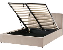 BELIANI DREUX - Bed met opbergruimte - Taupe - 140 x 200 cm - Fluweel
