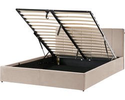 BELIANI DREUX - Bed met opbergruimte - Taupe - 160 x 200 cm - Fluweel