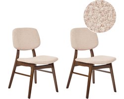 BELIANI ELAINE - Eetkamerstoel set van 2 - Lichtbeige - Donker hout/Bouclé