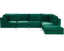 Beliani EVJA - Hoekbank met ottomaan - Groen - Fluweel