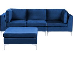 BELIANI EVJA - Hoekbank met ottomaan - Marineblauw - Fluweel