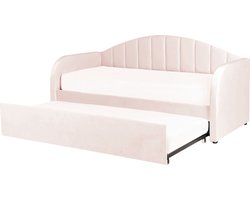 BELIANI EYBURIE - Onderschuifbed - Pastelroze - 90 x 200 cm - Fluweel