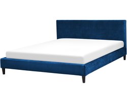 BELIANI FITOU - Tweepersoonsbed - Donkerblauw - 160 x 200 cm - Fluweel