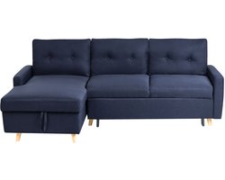 BELIANI FLAKK - Hoekslaapbank - Marineblauw - Rechts - 232 cm - Polyester