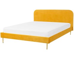 BELIANI FLAYAT - Tweepersoonsbed - Geel - 140 x 200 cm - Fluweel
