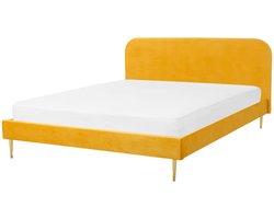BELIANI FLAYAT - Tweepersoonsbed - Geel - 160 x 200 cm - Fluweel