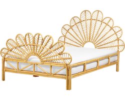 BELIANI FLORENTINE - Tweepersoonsbed - Lichtbruin - 140 x 200 cm - Rotan
