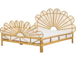 BELIANI FLORENTINE - Tweepersoonsbed - Lichtbruin - 160 x 200 cm - Rotan