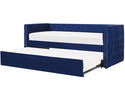 BELIANI GASSIN - Onderschuifbed - Marineblauw - 90 x 200 cm - Fluweel