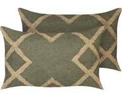 BELIANI GOPI - Sierkussen set van 2 - Olijfgroen - 30 x 50 cm - Jute