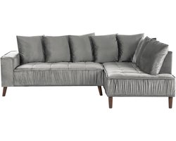 BELIANI GRENA - Hoekbank 3-zits - Lichtgrijs - Linkerzijde - 231 cm - Fluweel