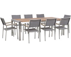 BELIANI GROSSETO - Tuinset voor 8 - Licht hout/Zwart - Eucalyptushout/RVS