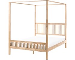 BELIANI HARFLEUR - Hemelbed - Lichtbruin - 160 x 200 cm - Rubberhout