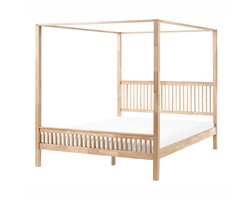 BELIANI HARFLEUR - Hemelbed - Lichtbruin - 180 x 200 cm - Rubberhout