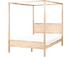 BELIANI HAUTERIVES - Hemelbed - Lichtbruin - 160 x 200 cm - Rubberhout