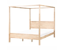 BELIANI HAUTERIVES - Hemelbed - Lichtbruin - 180 x 200 cm - Rubberhout