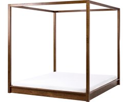 BELIANI HERLIERE - Hemelbed - Donkerbruin - 180 x 200 cm - Rubberhout
