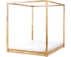 BELIANI HERLIERE - Hemelbed - Lichtbruin - 160 x 200 cm - Rubberhout