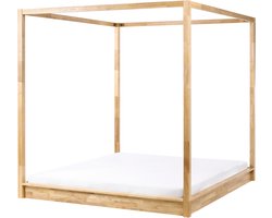 BELIANI HERLIERE - Hemelbed - Lichtbruin - 180 x 200 cm - Rubberhout