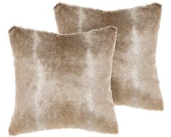 BELIANI HORDEUM - Sierkussen set van 2 - Lichtbruin - 45 x 45 cm - Acryl