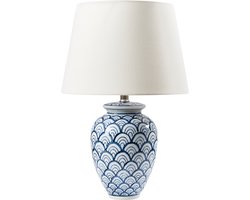 BELIANI JAUCA - Tafellamp - Wit/Blauw - Porselein/Linnen