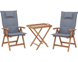BELIANI JAVA - Bistroset voor 2 - Lichte houtkleur/Blauw - Acaciahout