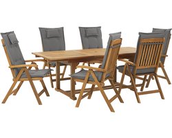 BELIANI JAVA - Tuinset voor 6 - Lichte houtkleur/Grafietgrijs - Acaciahout
